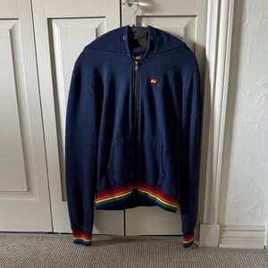 Aviator Nation Dark Blue Hoodie with Rainbow Trim